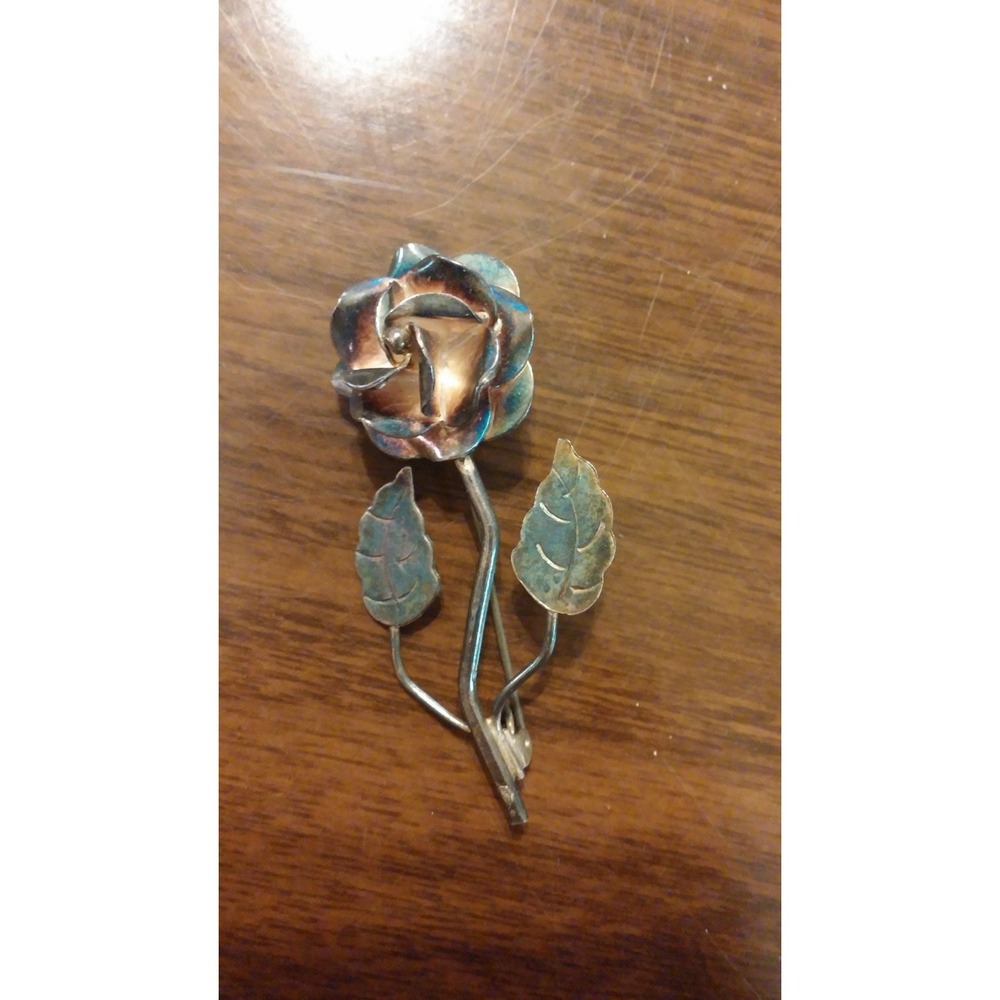 Vintage tarnished sterling silver rose, 929 lapel pin with patina
